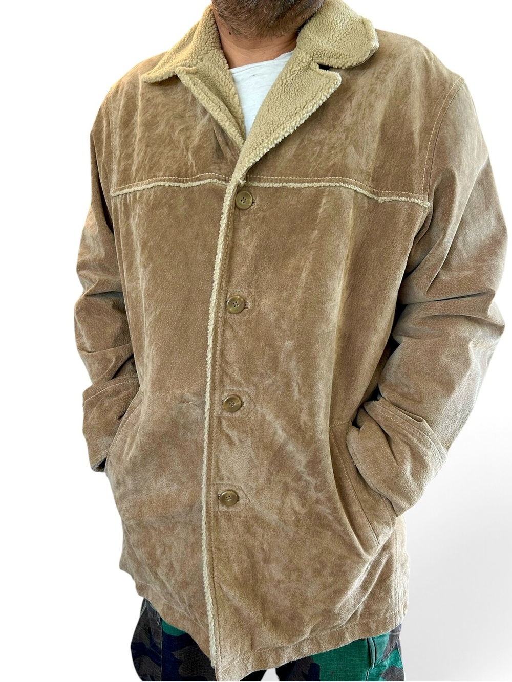 Wilson’s Leather M. Julian Vtg Tan Suede Sherpa-Lined Ranch Coat Mens XL Western